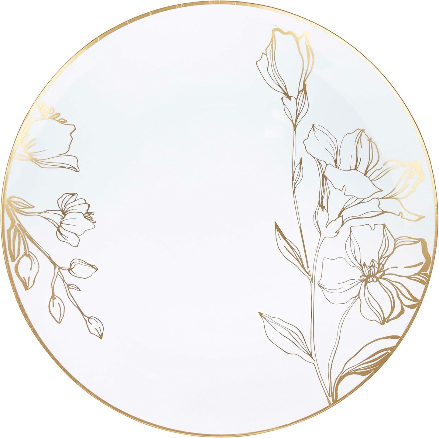 PLASTICPRO [16 OZ 20 Count] White Plastic Floral Design Party Soup bowls With Gold Rim Premium heavyweight Elegant Disposable Tableware Dishes