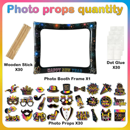 Hawaiian Photo Booth Props & Inflatable Frame, 30Pcs Luau Photobooth Props with Large Inflatable Inflatable Selfie Picture Frame for Summer Tropical Aloha Luau Party Selfie Supplies