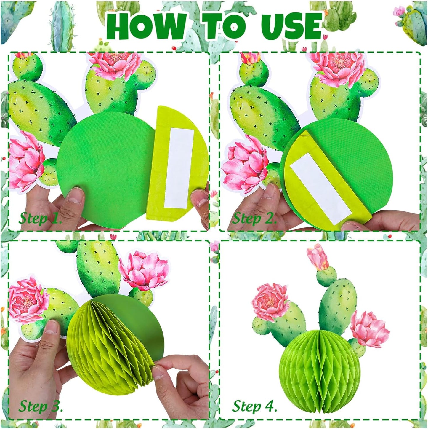 Whaline 6Pcs Cactus Honeycomb Table Centerpieces Pink Yellow Blooming Cactus Decorations for Hawaiian Luau Mexican Fiesta Cinco De Mayo Birthday Baby Shower Party Supplies, 3 Designs