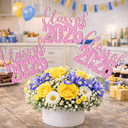 Class of 2026 Centerpieces Sticks for Graduation, 16 Pcs Graduation Decorations Cake Toppers, Graduation Theme Party Decorations Supply(BG)