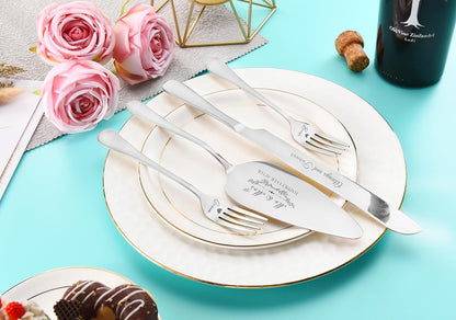 Wedding Cake Knife and Server Set, Gold Cake Cutting Set for Wedding, 4 Pieces Set with Forks for Engagements, Anniversaries, Bride and Groom