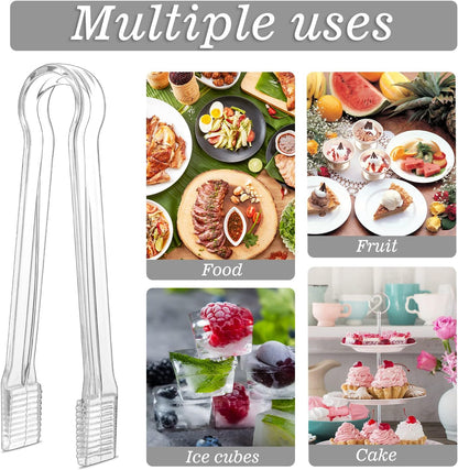 6 PCS Clear Plastic Serving Tongs, 6.3 Inch Mini Serving Utensils Plastic Tongs Ice Tongs for Buffet Bar Kitchen BBQ Appetizers Pastries Christmas Party