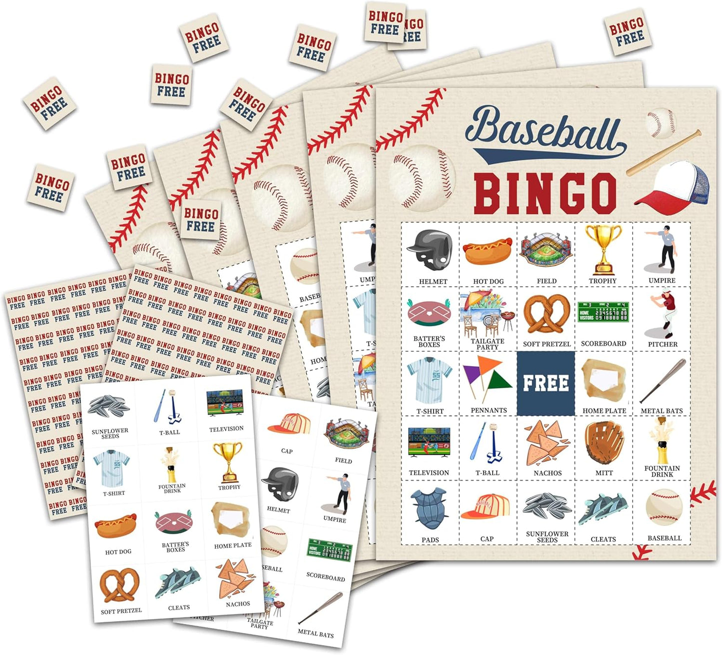 Baseball Bingo Card Game, Baseball Bingo Game for Adults, Sports Party Supplies, Favors, Baseball Party Decorations, Gift – 24 Players Bingo Game, C06