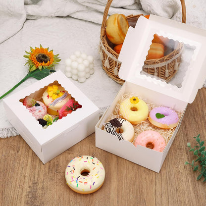 TOMNK 16pcs Cookie Boxes with Window, 6x6x3 Inches Bakery Boxes for Treats, Chocolate Covered Strawberries, Cupcake, Pastry(with Stickers)