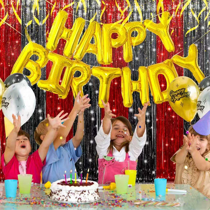 Birthday Party Decorations: 3 Pack 3.3 x 9.9 ft Gold Foil Fringe Curtains Party Supplies, Tinsel Curtain Backdrop for Parties/Birthday/Photo Booth