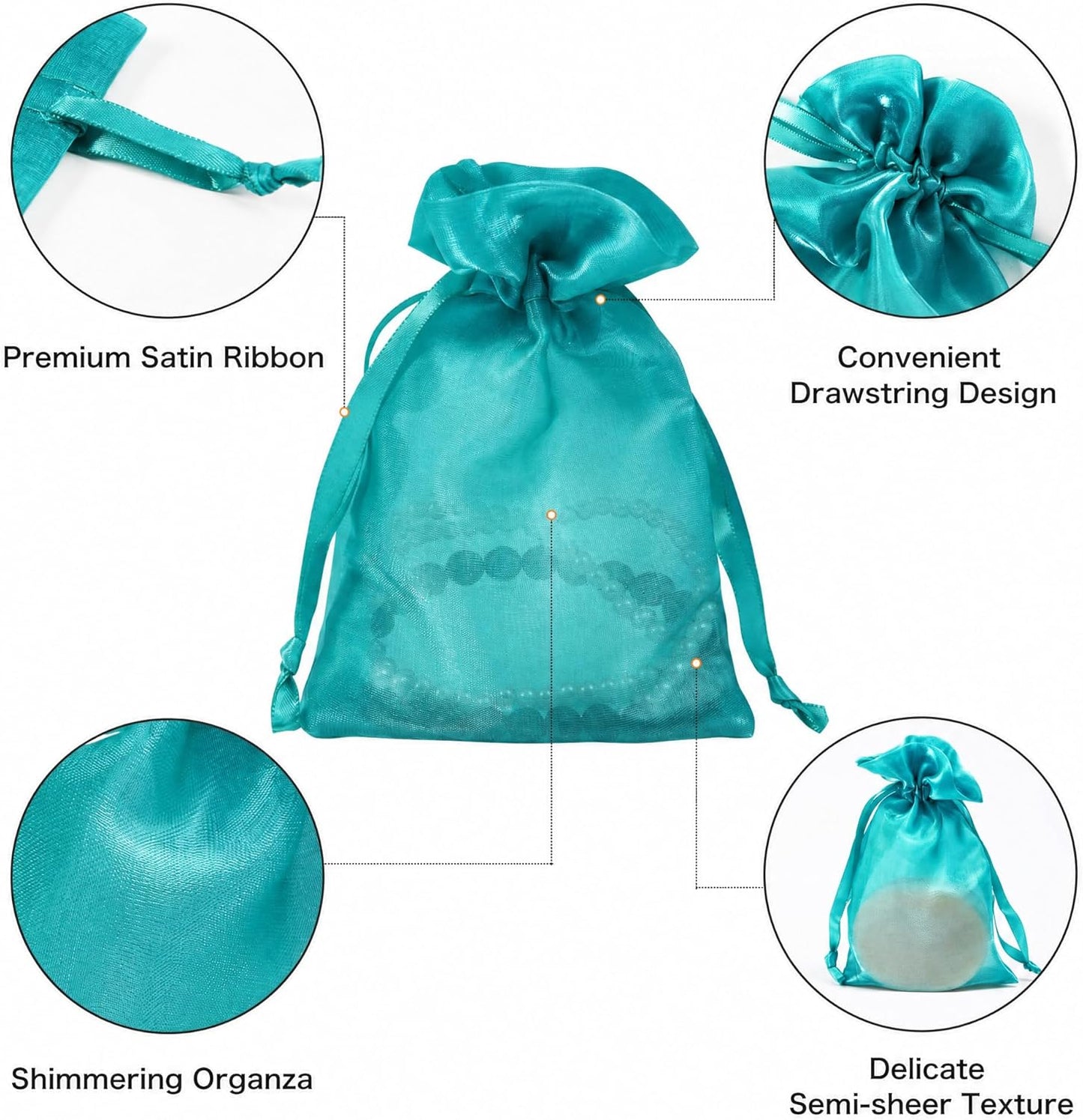 QIANF 20 Pcs Peacock Blue Small Organza Bags 3X4 inch for Wedding Favors with Drawstring, Mini Mesh Gift Bags Jewelry Pouch for Candy Bridal Shower Party Favor Baby Shower Christmas