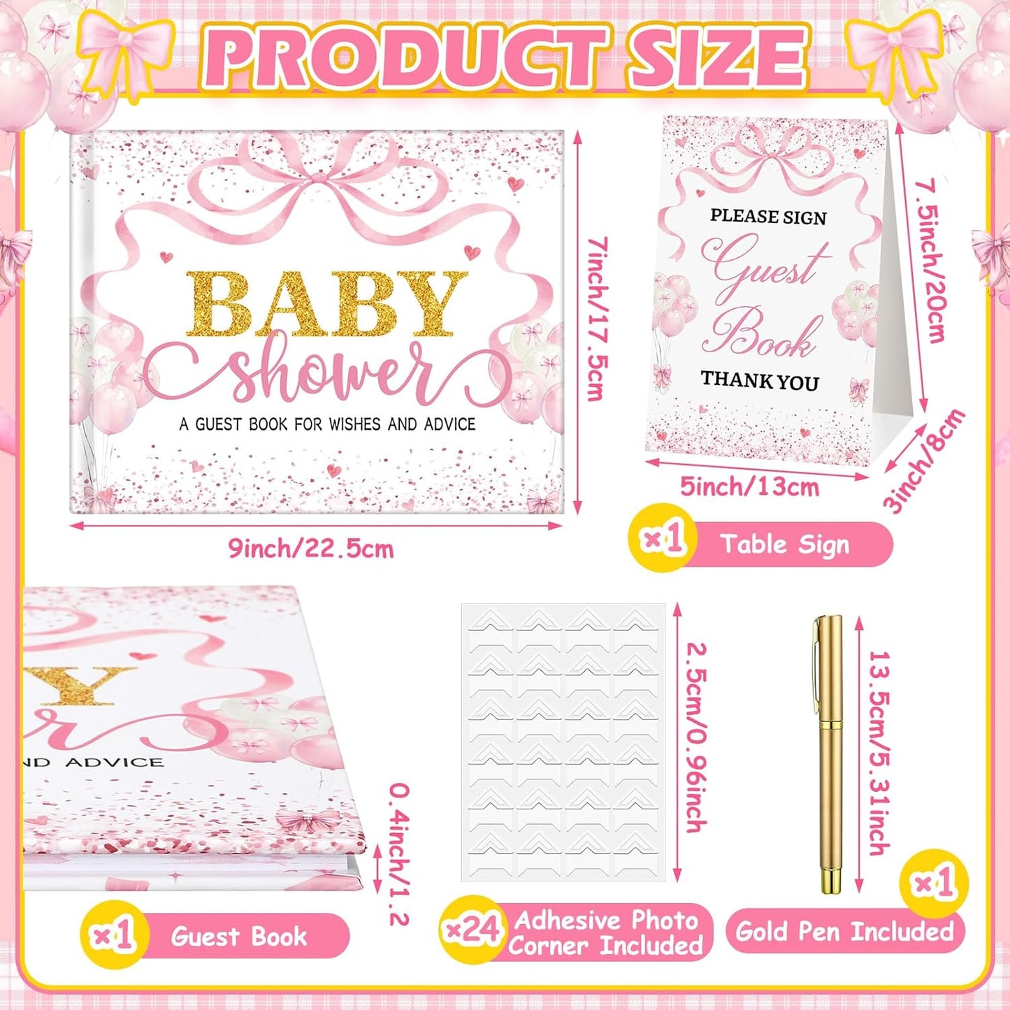 Fuyoooo 27 Pcs Safari Animal Baby Shower Guest Book Set Baby Shower Sign in Guest Floral Book Place Table Cards with Gold Pen Adhesive Photo Corner for Birthday Party