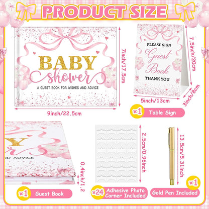 Fuyoooo 27 Pcs Safari Animal Baby Shower Guest Book Set Baby Shower Sign in Guest Floral Book Place Table Cards with Gold Pen Adhesive Photo Corner for Birthday Party