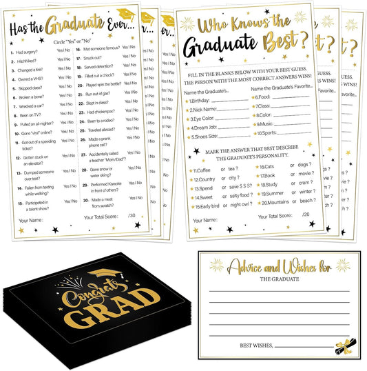 75Pcs 2026 Graduation Party Game Cards Grad Wishes & Advice Cards Who Knows The Graduate Best Cards Has The Grad Ever Game Cards Grad Season Celebration Party Decors Supplies for College High School