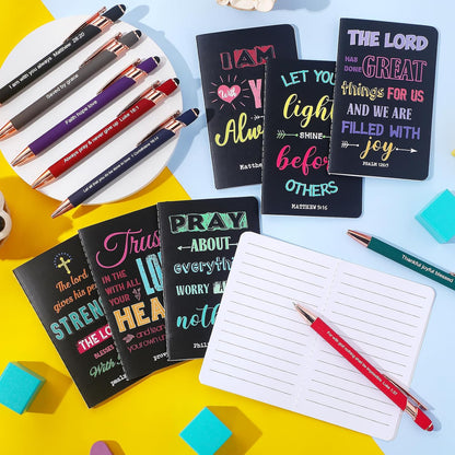 Funrous 32 Pcs Motivational Quote Pens Inspirational Notepads Mini Journal with Ballpoint Pen Small Notebooks Gift for Men Women Coworker Adult Party Favors Prize Teacher Student Office(Stylish)