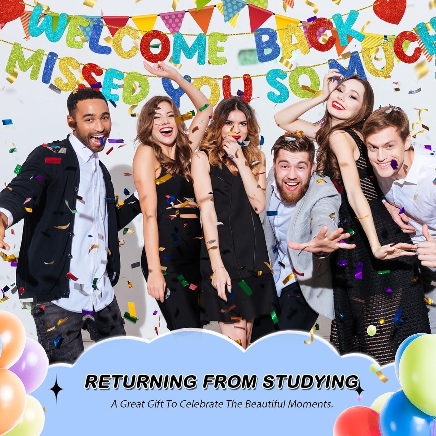 Fulmoon Pre Strung Welcome Back We Missed You So Much Banner, NO DIY, Glitter Welcome Home Celebration Decorations Family Gathering, Back to School, Military Homecoming Decoration(Dark Blue)