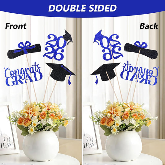 Graduation Decorations 2026, 16pcs Graduation Centerpieces for Table, Gold and Black Graduation Table Centerpieces Toppers, Class of 2026 Graduation Party Decorations Double Sided