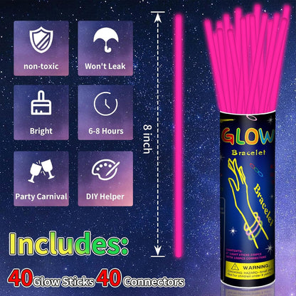 40 Pack 8” Red Glow Sticks Bracelet Necklaces Bulk with 40 Connectors Neon Glow In The Dark Party favors Supplies for Holiday Birthday Party Decoration (Red)