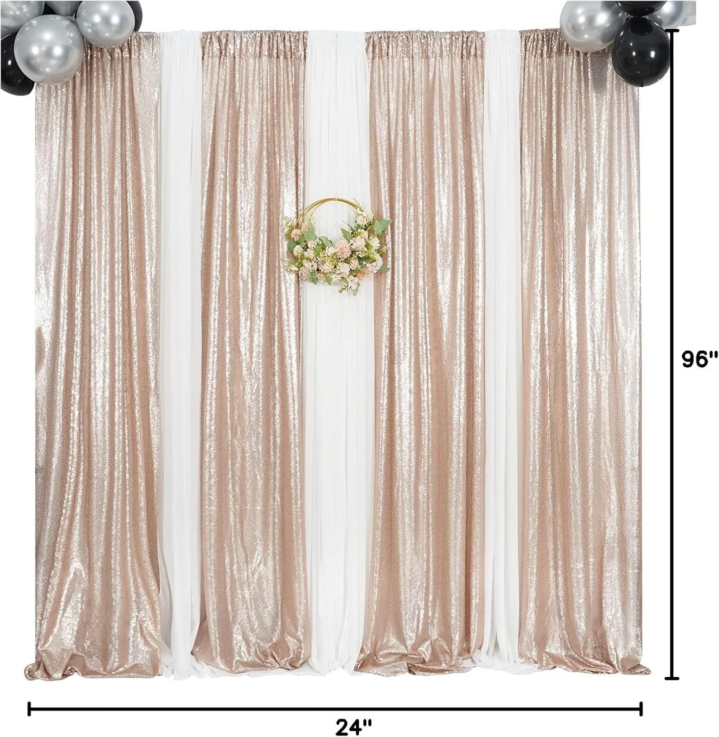 Poise3EHome Black Sequin Backdrop Curtains, 2 Panels 2FTx8FT Glitter Photo Booth Backdrop for Halloween Birthday Bachelorette Wednesday Twilight Party Decorations