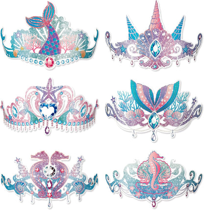 Konsait 12 Count Mermaid Party Hats, Paper Mermaid Headband Mermaid Crown for Girls, Mermaid Party Favors Under the Sea Party Supplies