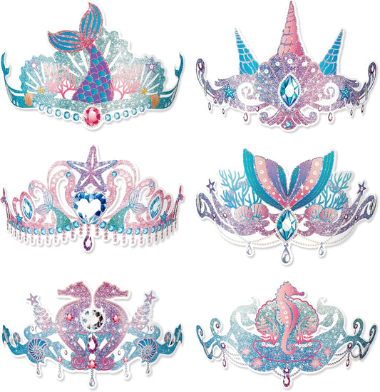 Konsait 12 Count Mermaid Party Hats, Paper Mermaid Headband Mermaid Crown for Girls, Mermaid Party Favors Under the Sea Party Supplies