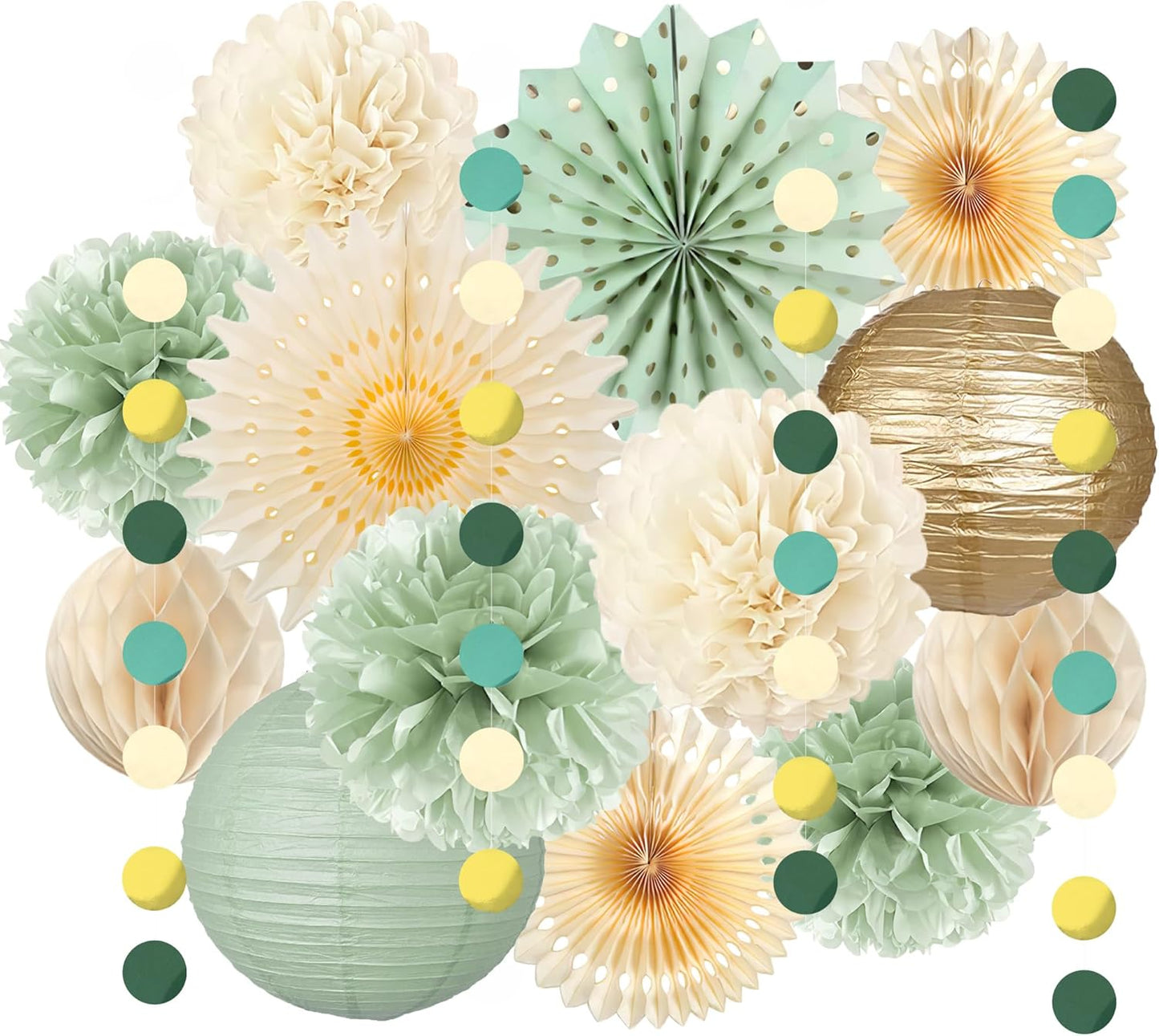 Tissue Paper Pom Poms - 23 PCS Dusty Blue Paper Flowers Pom Pom Kit Circle Dot Party Banner Hanging Swirl Party Decorations for Wedding Birthday Baby Shower Bridal Shower Tea Party