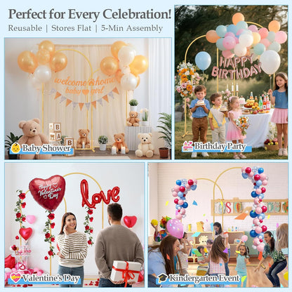 Wedding Arch Backdrop Stand, 6FT, 5FT, 4FT Set of 3 Metal Gold Balloon Arch kit Stand for Ceremony Baby Shower Birthday Bridal Party Event Background Decoration, Garden Climbing Plant Fram