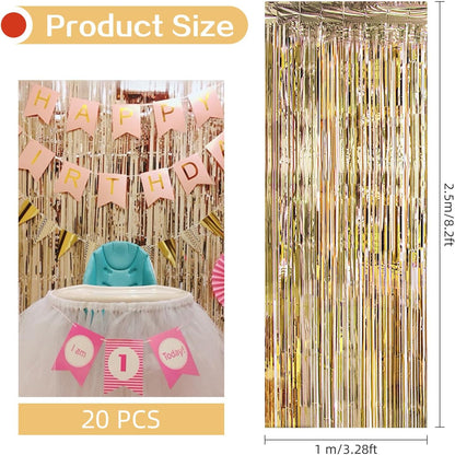 20 Pack Silver Foil Curtain Backdrop 3.2ft x 8.2ft Foil Fringe Backdrop Curtain Metallic Tinsel Foil Fringe Curtains Streamer Backdrop Curtains for Birthday Party Decorations Photo Booth (Silver)
