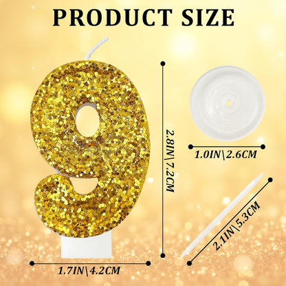 Birthday Number Candles, Glitter Number Candle Cake Decorations with Sequins, Cupcake Decorations for Girls, Women, Party Anniversary Celebrations (Number 6, Purple)