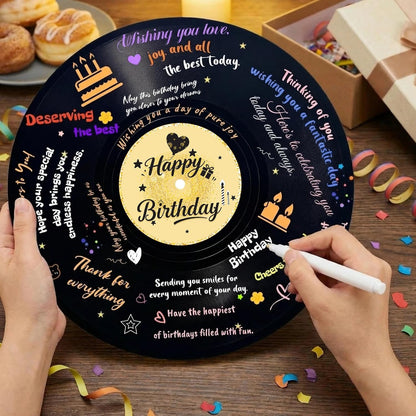 REEGII Vinyl Record Style Birthday Guest Book for Birthday Decorations - Large 11.6"x11.6" Sign-In Poster with 12 Pens | Unique Keepsake Gift for Birthday Party Decor (Happy Birthday, Golden, 11.6"L x 11.6"W)