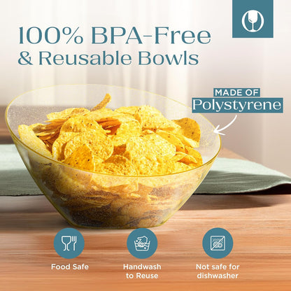 Posh Setting Crystal Clear, Disposable Premium Hard Plastic Medium Angled Bowl, Party, Salad, Snack and Fruit Bowl 5 Pack