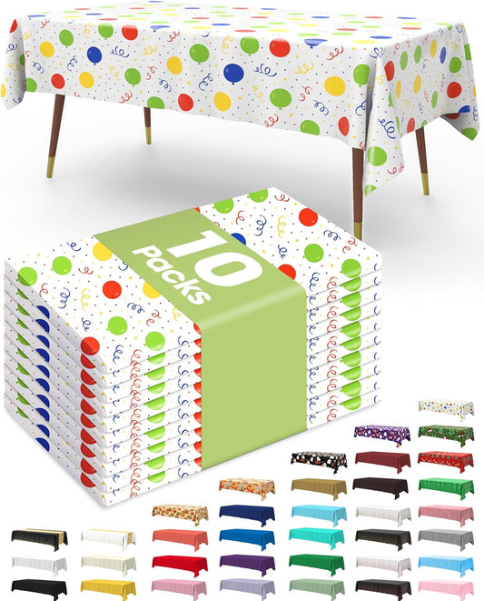 Pureegg Plastic Table Cloth 10 Pack, 54 x 108 Inch Disposable Table Cloths for Party, Picnic and Wedding, Rectangle, White - Colors A