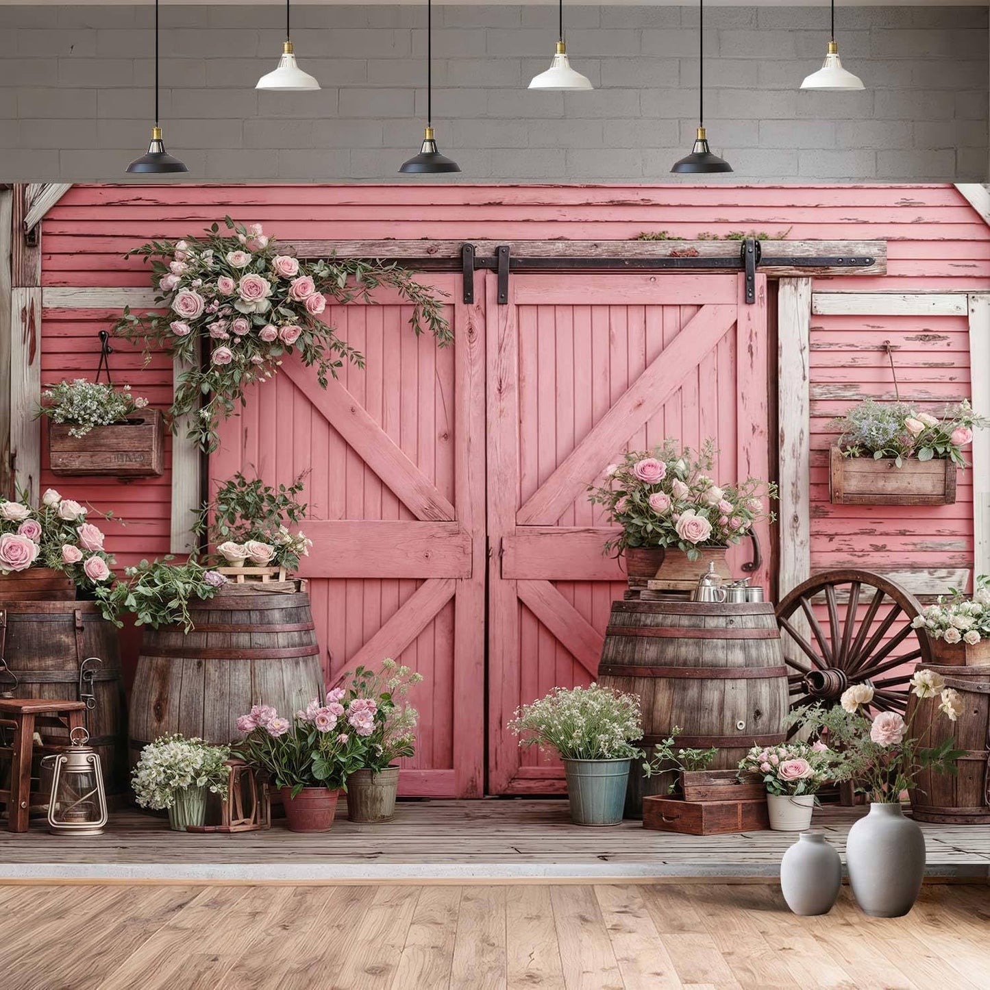 10x8ft Country Wedding Photography Backdrop Rustic Barn Door Photography Backdrop Farmhouse Pink Flower Cabin Wooden Birthday Baby Shower Wedding Bridal Party Banner Photo Booth Props Background