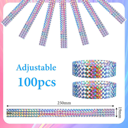 Andibro 100Pcs Holographic Plastic Party Wristbands for Events, Plastic Custom Wristbands for Events Parties Concerts Festivals Club Party