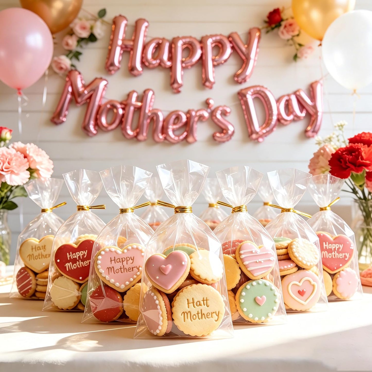 LOKQING Clear Cellophane Treat Bags 6 x 10 in, 100 Pack Mothers Day Gift Bags with Twist Ties, Bags for Cookies, Candy, Party Favors, Bakery Packaging and Small Gifts