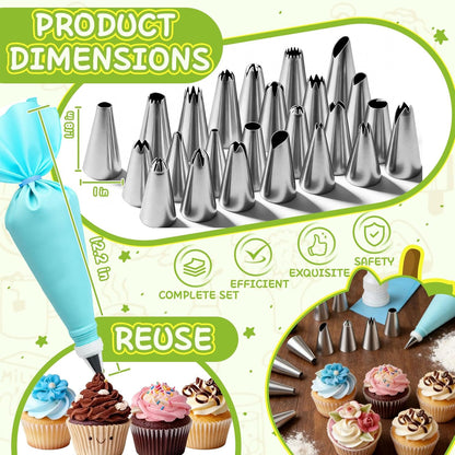 Hendiy Piping Tips, 26 Pieces Frosting Piping Kit Stainless Steel Icing Tips, Pastry Tips for Cake Decorating with Reusable Piping bag and Coupler