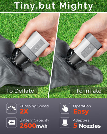 ETENWOLF AIR 3 Air Pump for Inflatables with 2600 mAh Battery & Camping Light, Ultra-Fast and Mini Electric Air Pump, Inflate Deflate for Air Mattress, Pool Floats, Vacuum Storage Bags