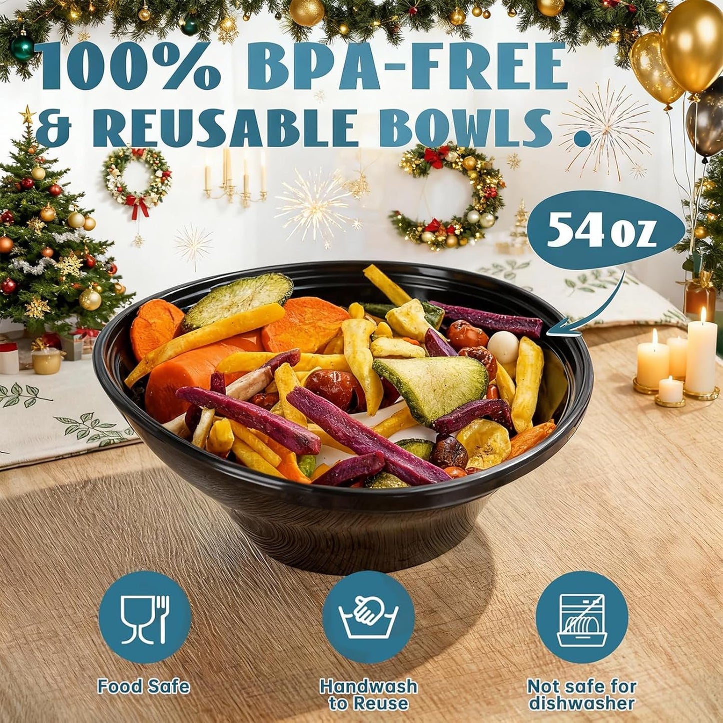 Liacere 54 OZ Clear Plastic Serving Bowls - 16PCS Angled Serving Bowls - Disposable Bowl for Candy Chip - Party Table Salad and Fruit，Can be Used Weddings and Gatherings＆ New Year