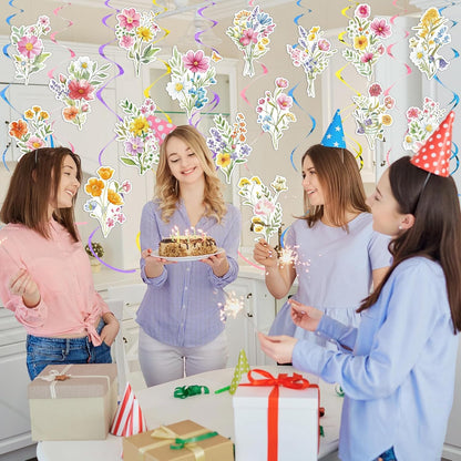 36 Pcs Wildflower Hanging Swirl Decorations Flower Birthday Decorations Floral Swils for Women Spring Party Wedding Baby Shower Supplies