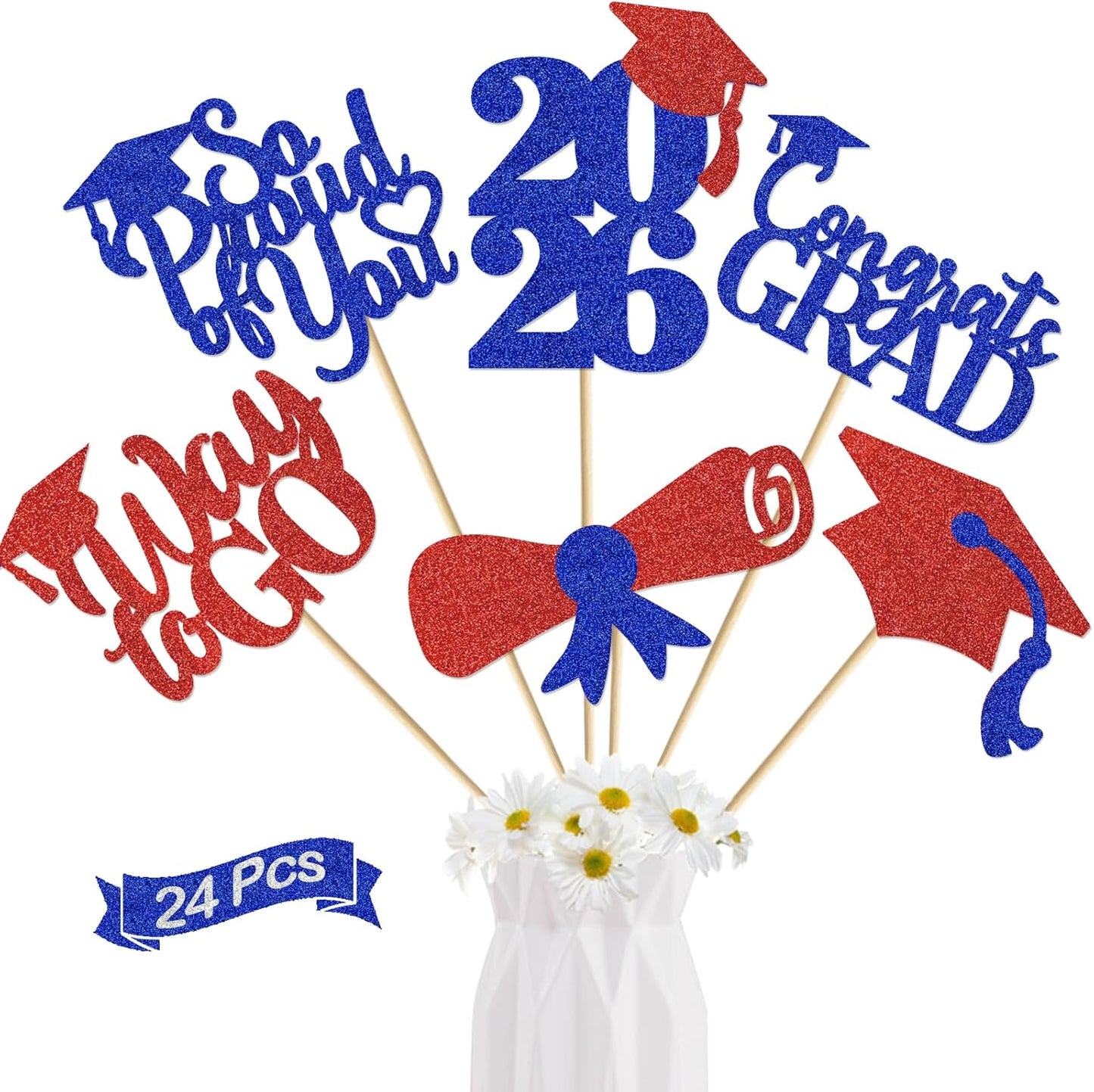 24Pcs Graduation Centerpieces for Tables: 2026 Graduation Centerpiece Sticks Class of 2026 for Grad Table Decorations Congrats Decorations (Black)