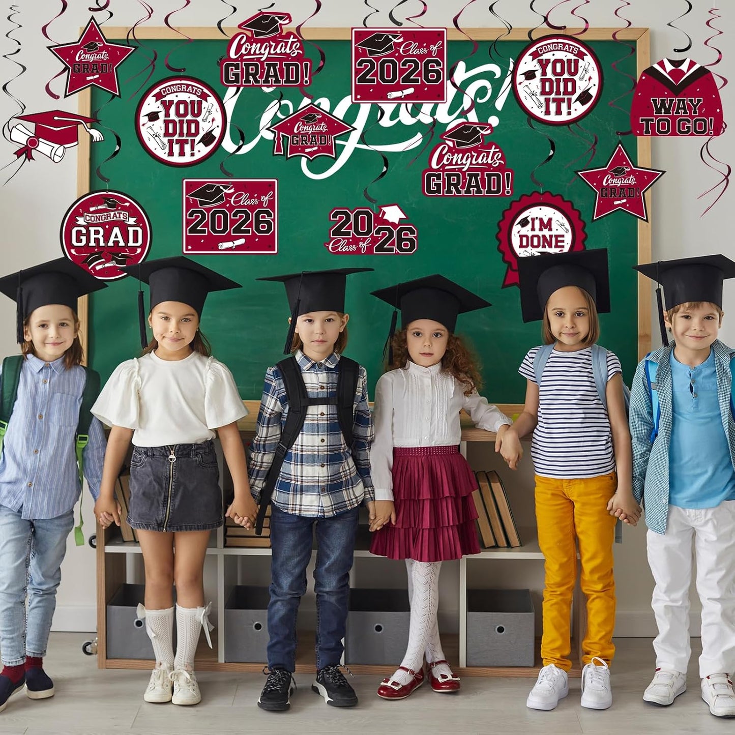 31 Pieces Graduation Decorations Class of 2026, Graduation Hanging Swirl Congrats Grad and Graduation Party Decorations(red, Black)