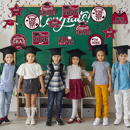 31 Pieces Graduation Decorations Class of 2026, Graduation Hanging Swirl Congrats Grad and Graduation Party Decorations(red, Black)