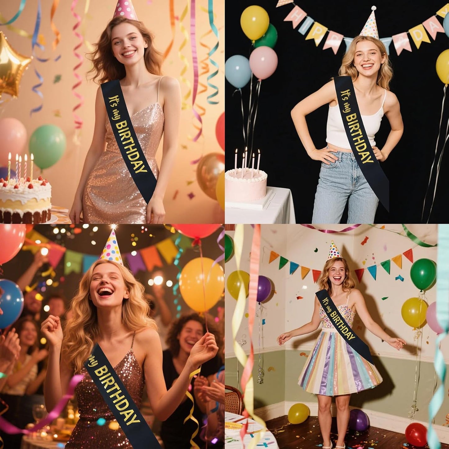 Luwigs It's My Birthday Sash Black Satin with Gold Foil Letter Happy Birthday Sash for Men and Women Party Favors Supplies and Decorations for Sweet 16th 18th 21th 30th 40th or Any Bday Party (Black)