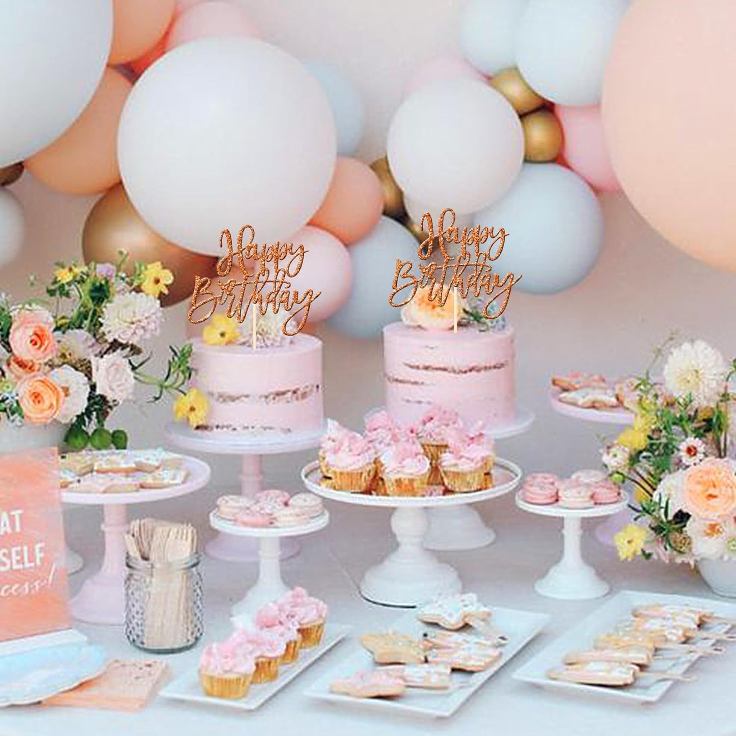 ZHUOWEISM 1 PCS Gold Happy Birthday & Anniversary Cake Topper
