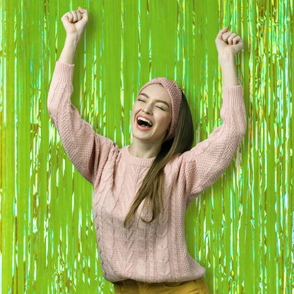 Voircoloria 3 Pack 3.3x8.2 Feet Gold Foil Fringe Backdrop Curtains, Tinsel Streamers, Fringe Backdrop for 2025 New Years Eve, Graduation, Birthday, Baby Shower, Gender Reveal, Disco Party - Colors A