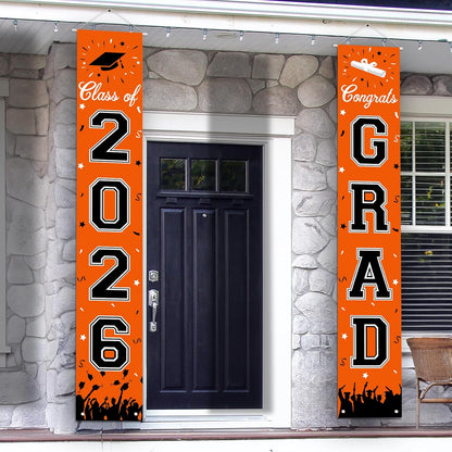 2026 Graduation Decorations, Graduation Banner Class of 2026, Hanging Congratulations/Congrats Grad Banner for Door and Porch, Party Decor - Black