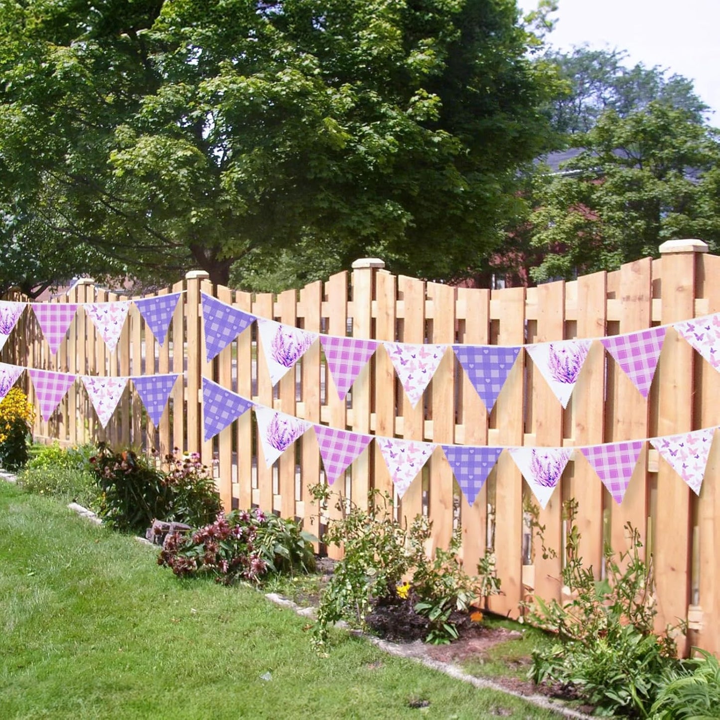 G2PLUS 39Ft Triangle Bunting Banner, 42Pcs Pink Floral Garland Pennant Banner, Reusable Cotton Triangle Flags Party Decoration for Birthday, Wedding, Garden Tea Party, Baby Shower, Room Decor