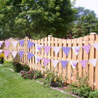 G2PLUS 39Ft Triangle Bunting Banner, 42Pcs Pink Floral Garland Pennant Banner, Reusable Cotton Triangle Flags Party Decoration for Birthday, Wedding, Garden Tea Party, Baby Shower, Room Decor