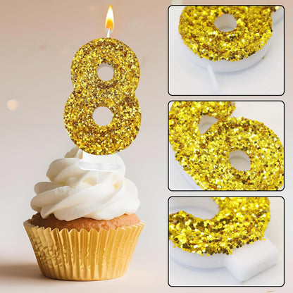 Birthday Number Candles, Glitter Number Candle Cake Decorations with Sequins, Cupcake Decorations for Girls, Women, Party Anniversary Celebrations (Number 6, Purple)