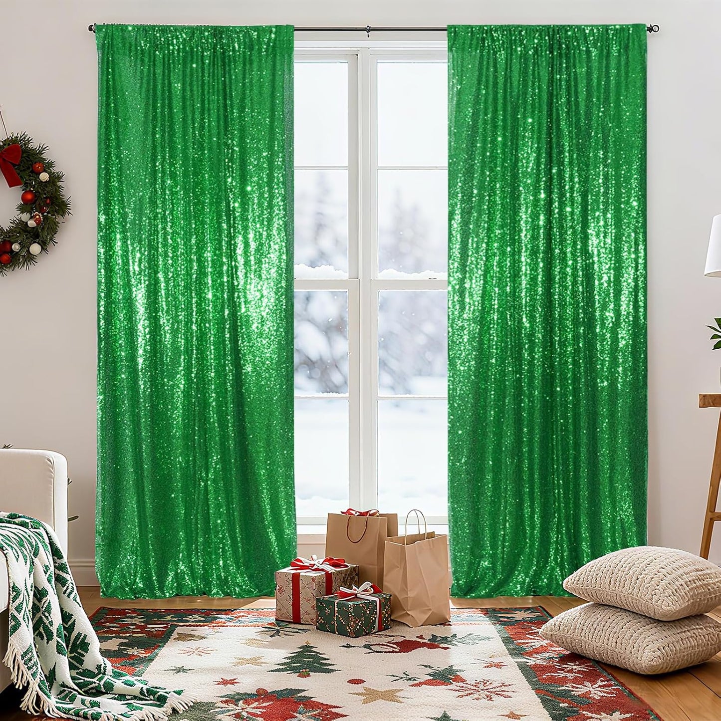 Poise3EHome Black Sequin Backdrop Curtains, 2 Panels 2FTx8FT Glitter Photo Booth Backdrop for Halloween Birthday Bachelorette Wednesday Twilight Party Decorations