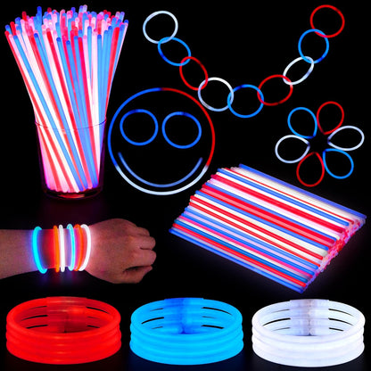 JOYIN 324 Pcs 4th of July Glow Sticks with Connectors, 8" Red White Blue Glow in the Dark Bracelets Necklaces for Kids Adults, Patriotic Light Up Toys for Independence Day Party Favor Accessory Supply