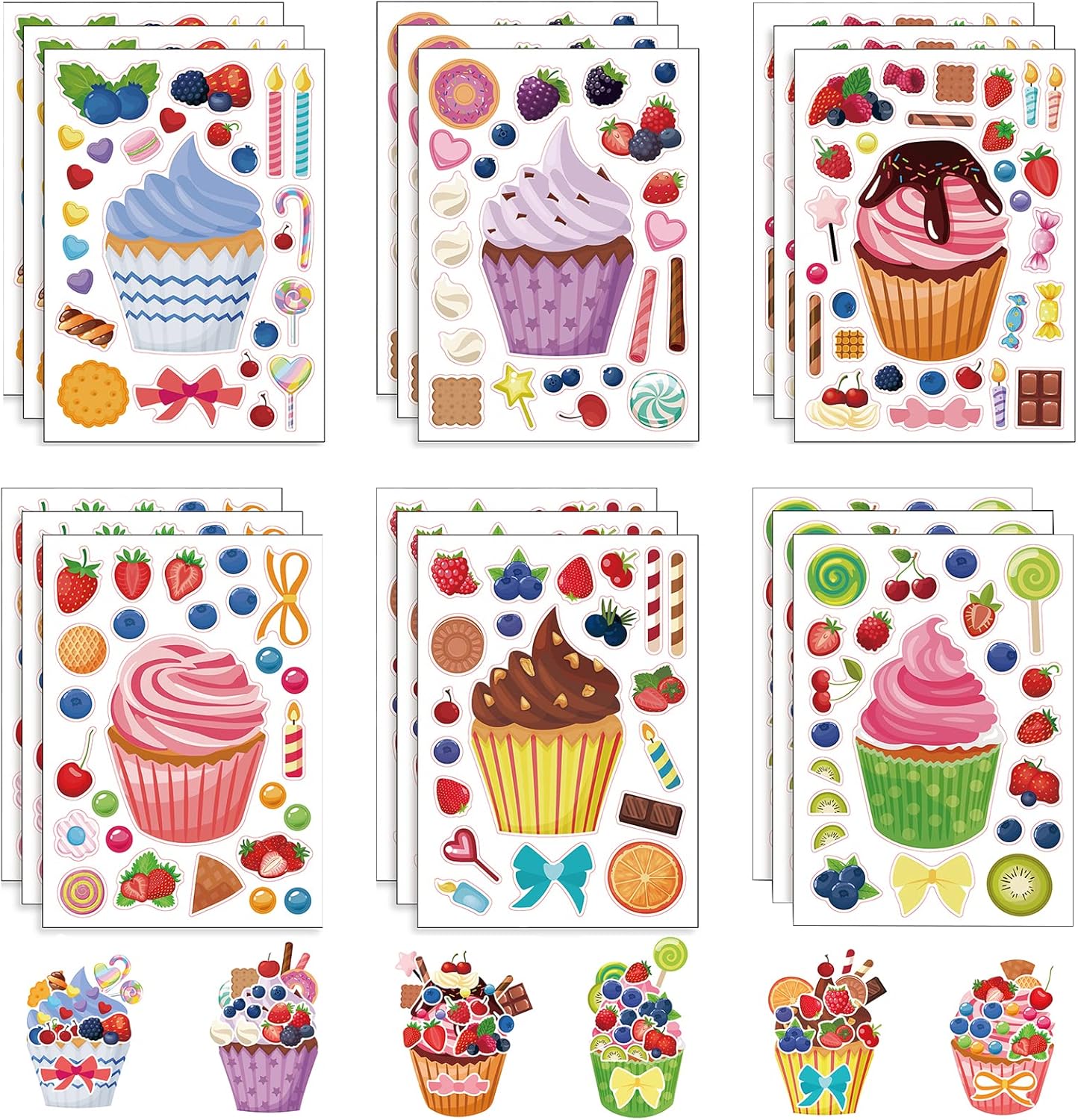 24 Sheets Cupcake Make a Face Sticker Sheets for Kids Todders Activities, Make Your Own Stickers for Kids Birthday Party Favor Supplies Craft