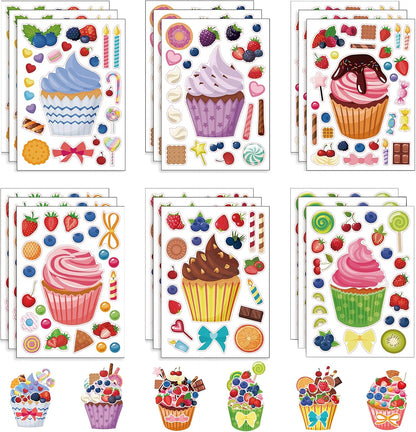 24 Sheets Cupcake Make a Face Sticker Sheets for Kids Todders Activities, Make Your Own Stickers for Kids Birthday Party Favor Supplies Craft