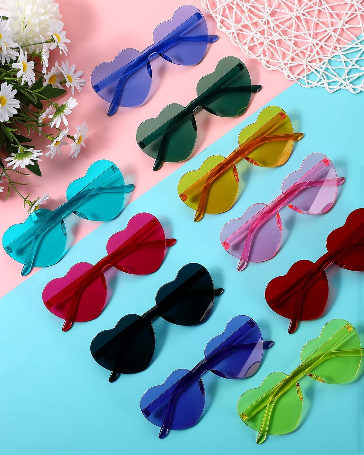 Frienda 20 Pairs Heart Shaped Sunglasses Rimless Candy Color Glasses for Women Men Party Favor