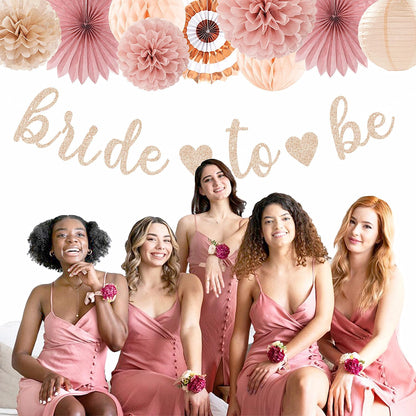 Champagne-Gold Beige Fall Baby-Shower Party-Decorations - 36pcs Welcome Home Banner Sign,Neutral Paper Lanterns,Girl Streamers Garland,Boho Hanging Tissue Pom Poms Flowers Fans Backdrop Decor Burgleda